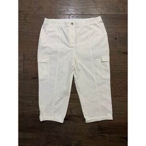 Chicos White Cargo Capri Pants Size 2.5 Stretch Cotton Cropped Utility Trousers